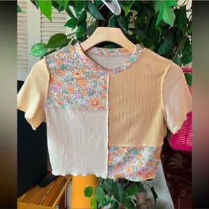 ROMWE Ribbed Knit Top in Cream and Brown